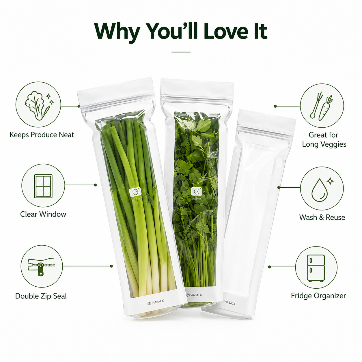 🥬 50/100PCS Reusable Fresh-Keeping Produce Bags, Double-Zip Seal Freshness Bags for Kitchen