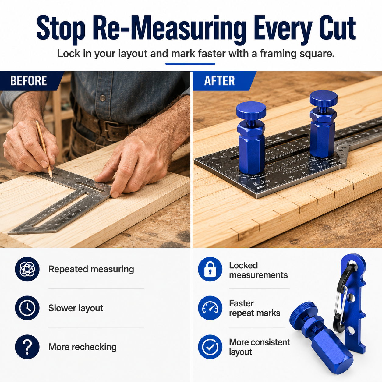 Tall Stair Gauges for Framing Square with Holder and Hook