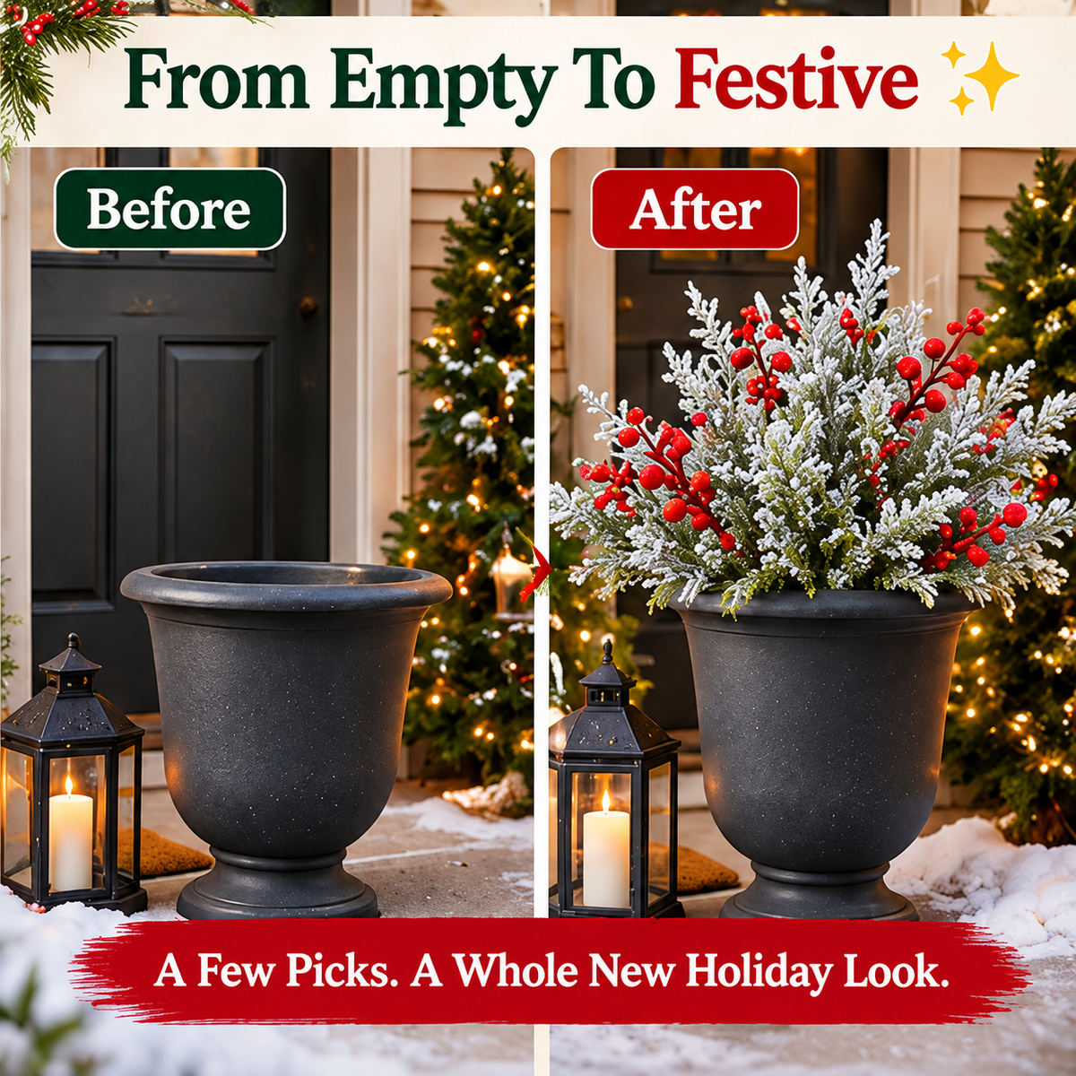 🎄Christmas Sale🎄Snowy Cedar & Red Berry Christmas Picks