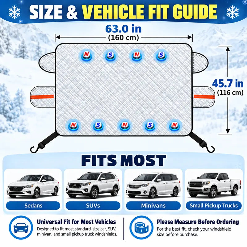 Car Windshield Snow Cover | All Season Sun & Frost Protector for Cars, SUV, Truck