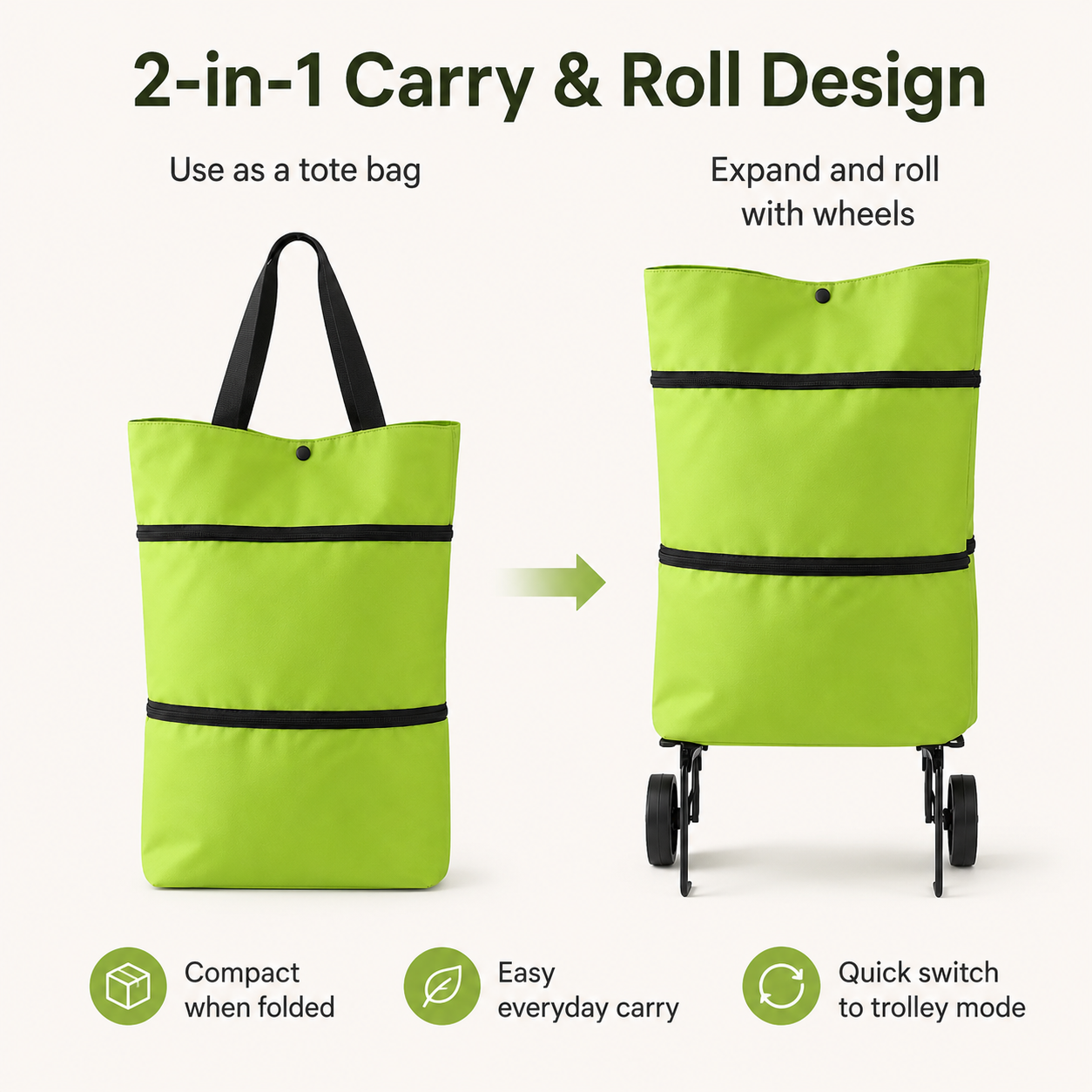 🔥Hot Sale 49% OFF🔥Foldable Shopping Trolley Bag with Wheels