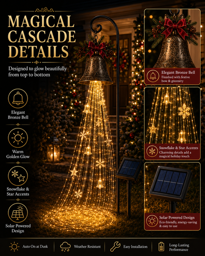 Christmas Bell Cascade solar yard light - glowing cascade details