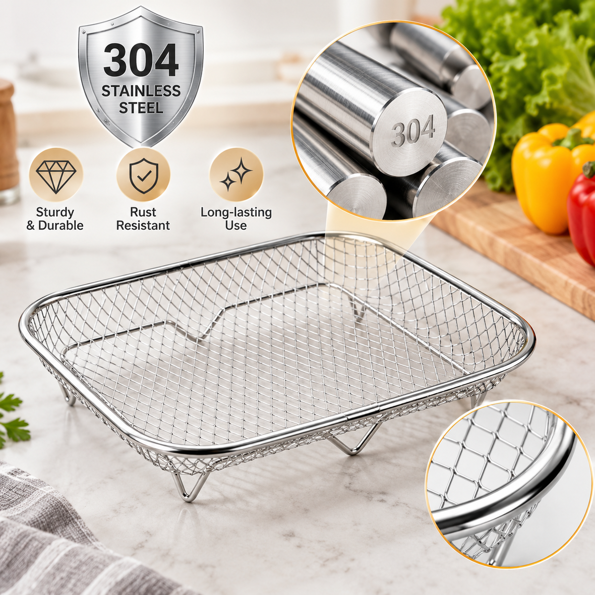 🔥 Limited-time 50% off — 304 Stainless Steel Multi-Purpose Air Fryer Basket