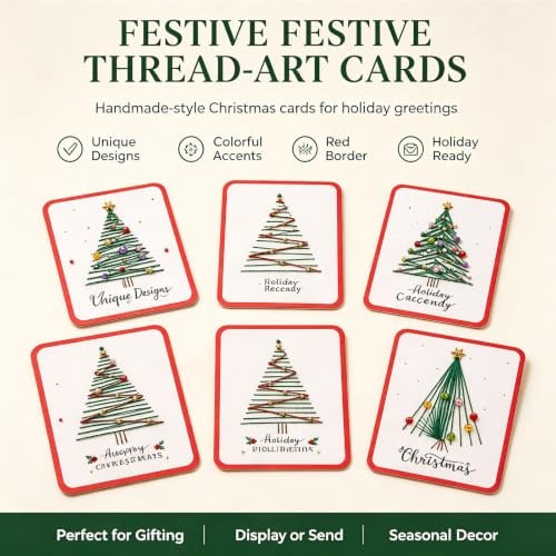 🎄 DIY Hand Embroidery Christmas Thread Cards Kit (Set of 6) – Handmade Holiday Greeting Cards Craft Set