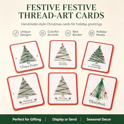 🎄 DIY Hand Embroidery Christmas Thread Cards Kit (Set of 6) – Handmade Holiday Greeting Cards Craft Set