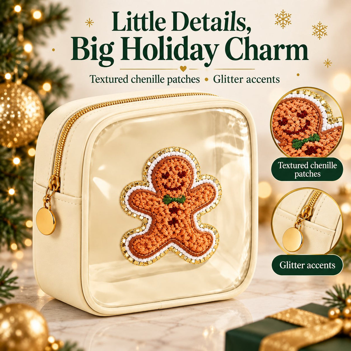 🎄 Limited Time 40% OFF | Christmas Mini Makeup Bag Set with Festive Chenille Patch Design ✨
