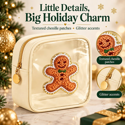 🎄 Limited Time 40% OFF | Christmas Mini Makeup Bag Set with Festive Chenille Patch Design ✨