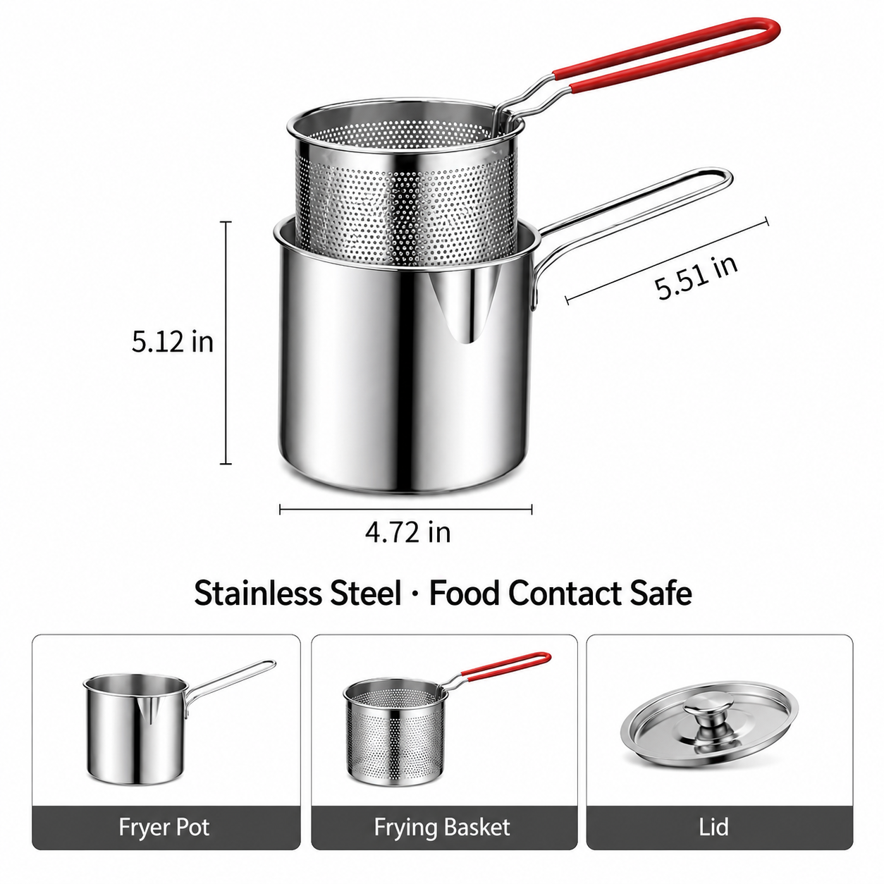 🔥Last Day 49% OFF 🔥3Pcs Stainless Steel Deep Fryer Set🍟