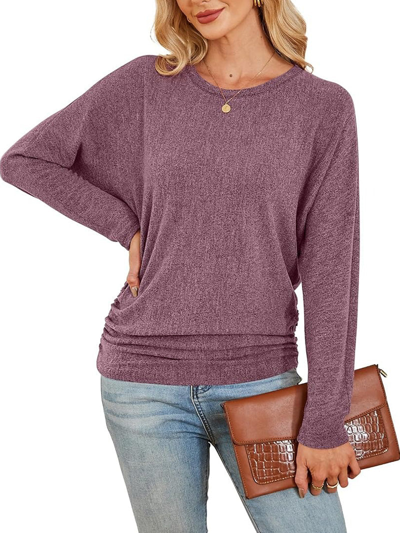 Womens Long Sleeve Shirts Ruched Hem Fall Tops Lightweight Sweaters - Product image 2