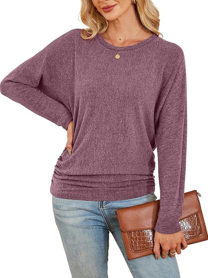 Womens Long Sleeve Shirts Ruched Hem Fall Tops Lightweight Sweaters - Product image 2