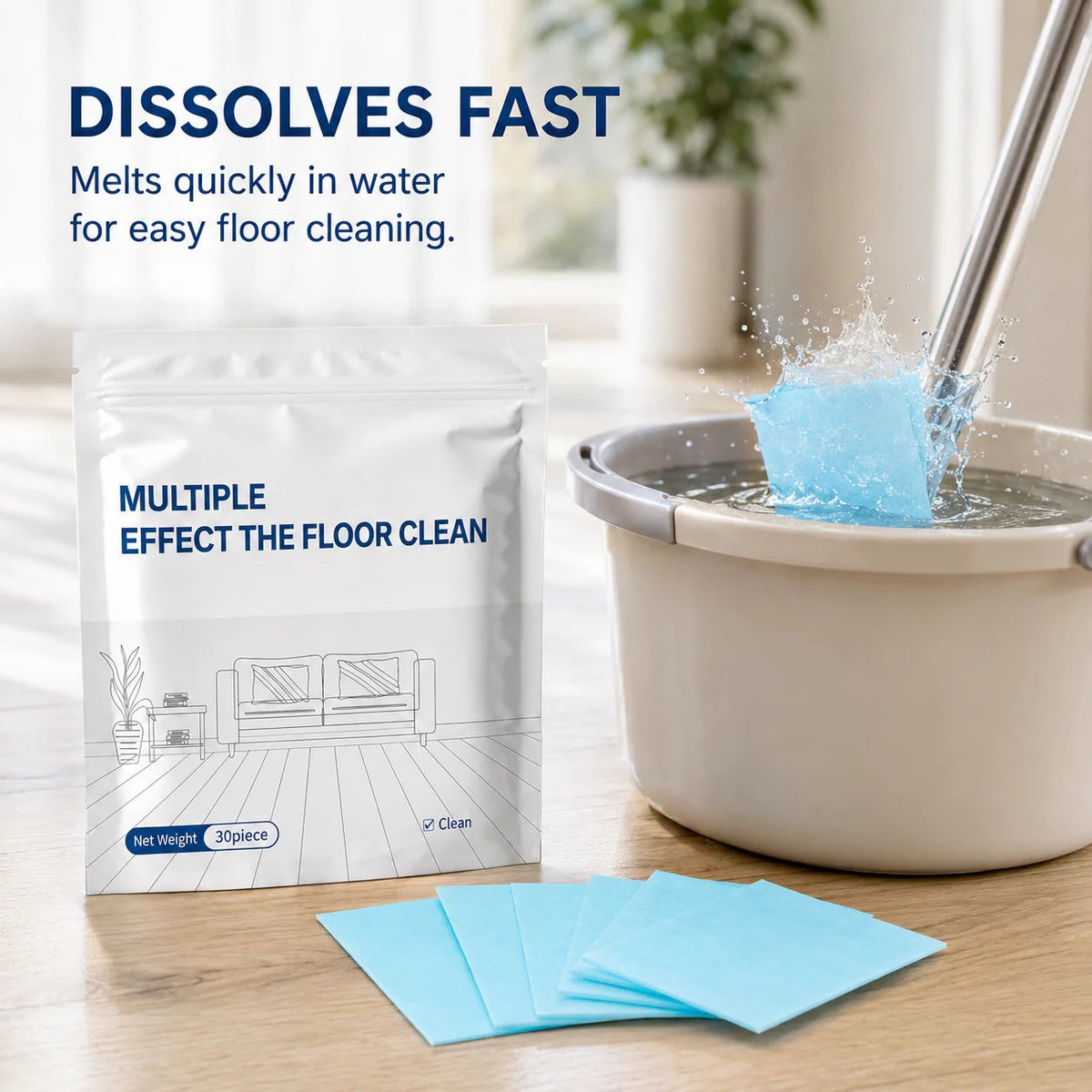 Fast dissolving floor cleaning sheets