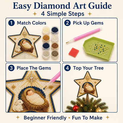 🔥LAST DAY 69% OFF - ⭐ Christian Faith Nativity Pearl Diamond Art Tree Topper Kit – Handcrafted Christmas Keepsake & Holiday Decor