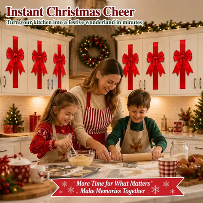 🎄Christmas Cabinet Bow & Ribbon Decor Set – Red & Green Holiday Kitchen Decorations