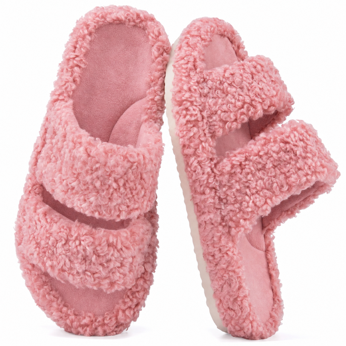 Women's Fuzzy Open-Toe Slippers - Dusty Rose