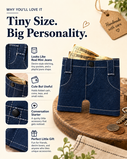🤠Mini Jeans Wallet - A tiny denim wallet with big handmade charm