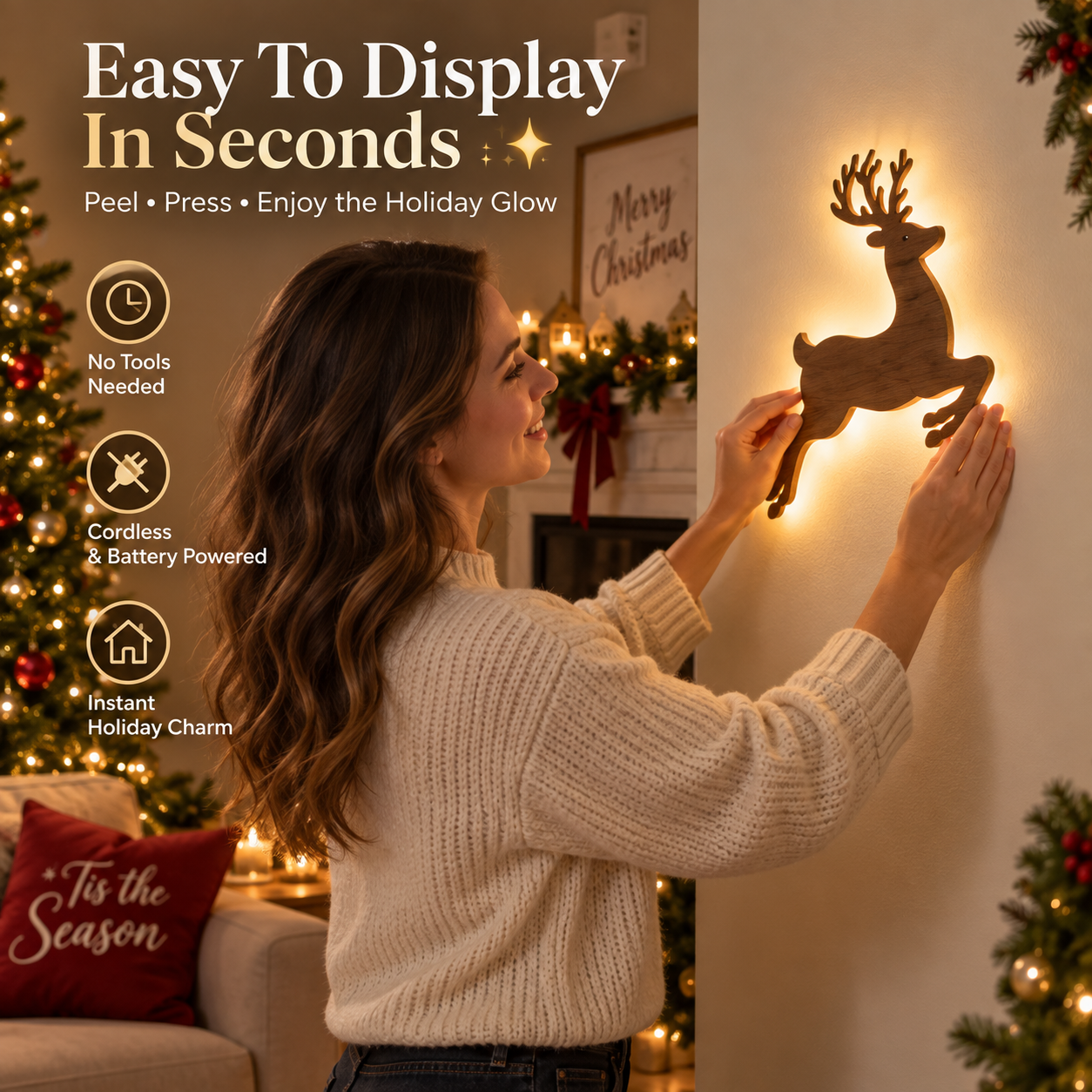 🔥Christmas Sale 49% OFF🎄Lighted Santa Sleigh & Reindeer Wall Decor