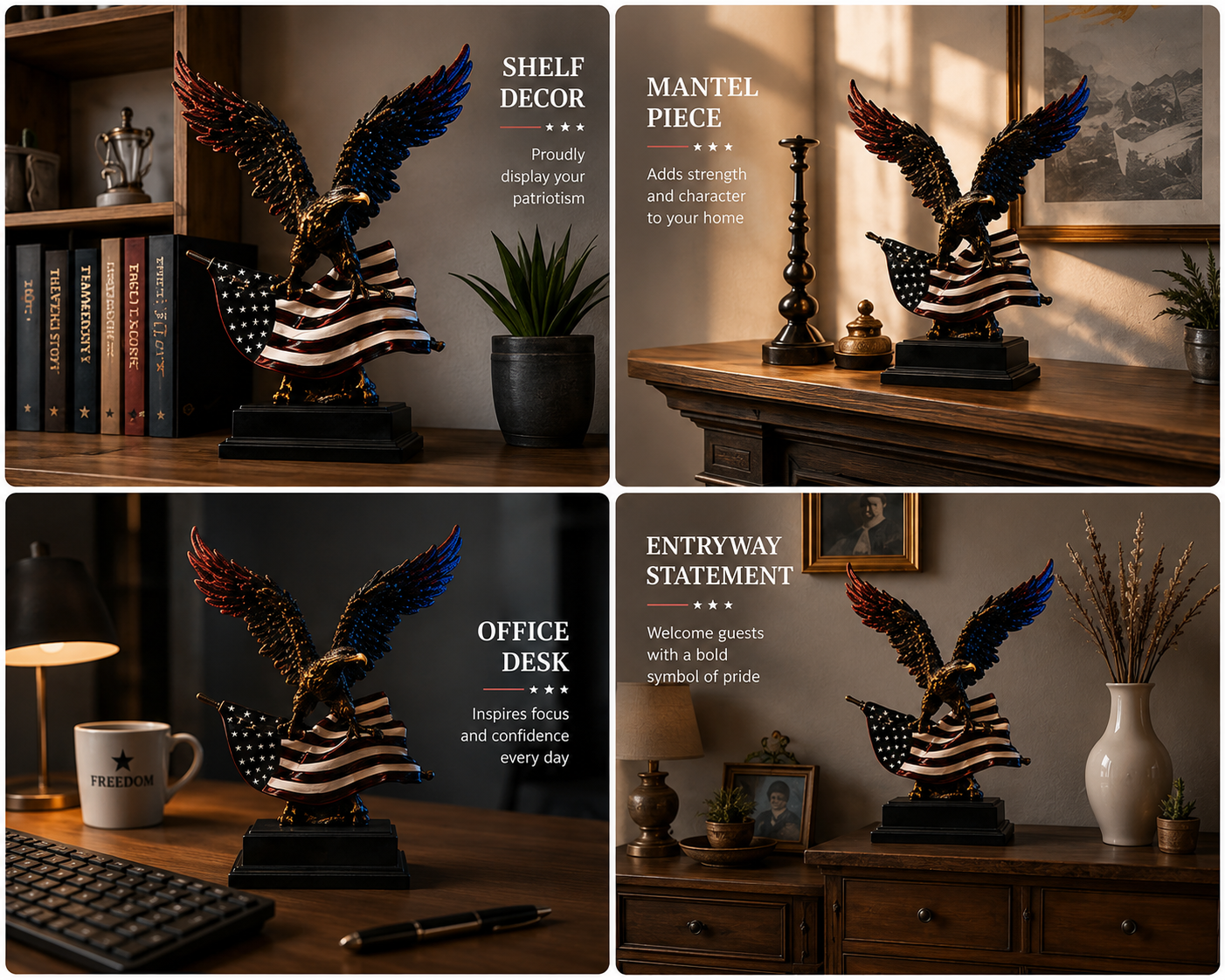 🔥LAST DAY 50% OFF🎁🦅 Patriotic Bald Eagle with American Flag Statue