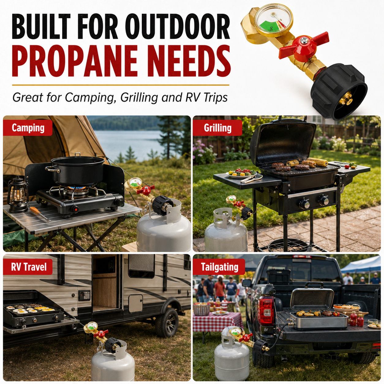 Propane Refill Adapter with Valve and Gauge