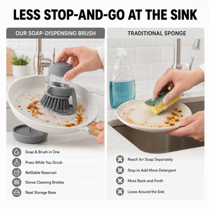 🔥Hot Sale 50% OFF🔥Escova Lava Loucas Com Recipiente Para Detergente