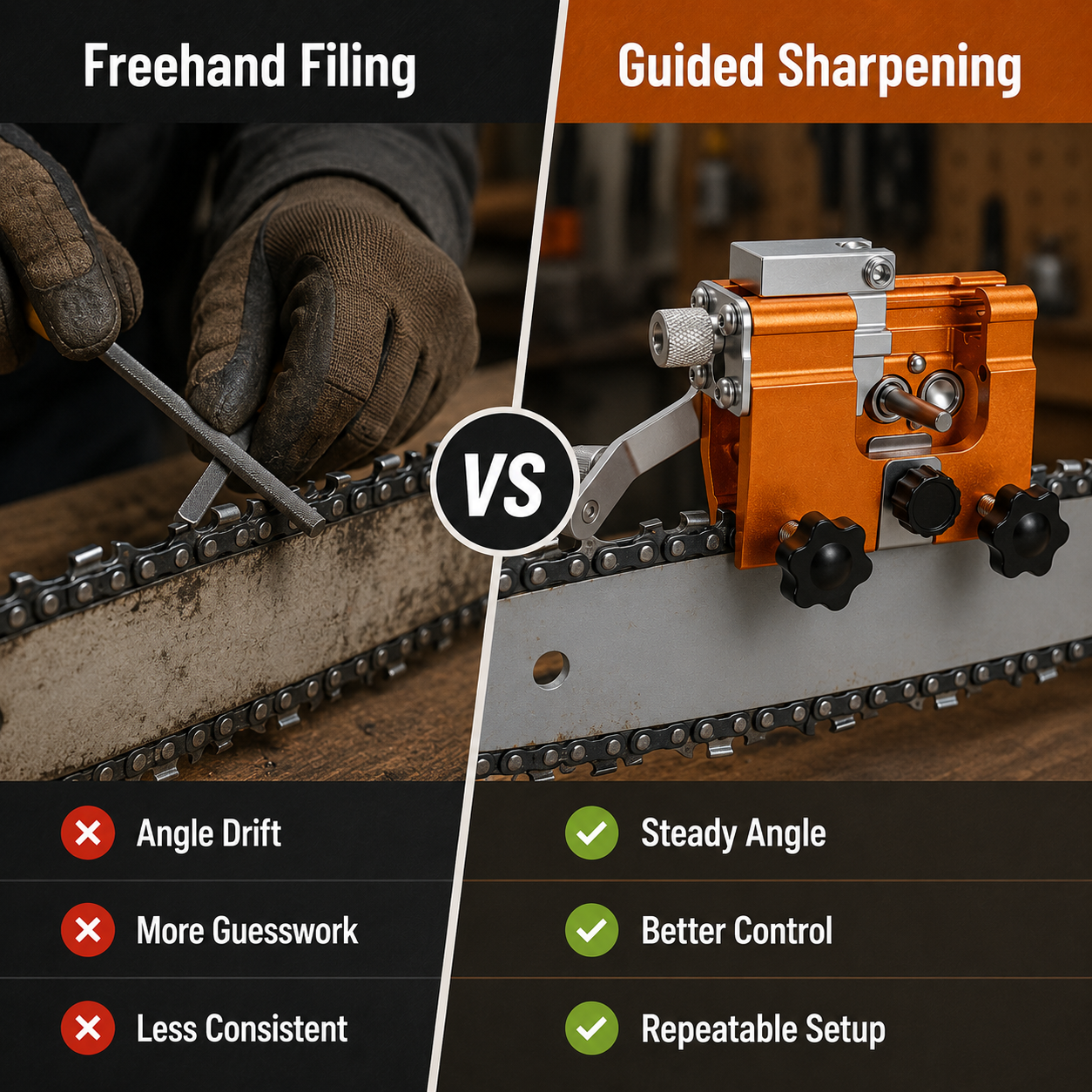 Portable Chainsaw Chain Sharpening Jig  |  Hand-Crank Guide for Fast, Consistent Chain Maintenance