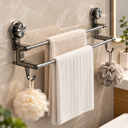 No-Drill Double Towel Bar with Suction Mounts