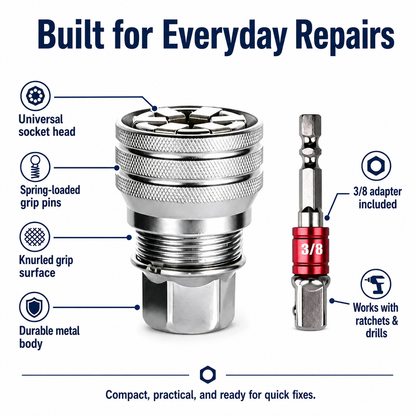 Universal Socket Wrench Tool with 3/8-inch Drill Adapter