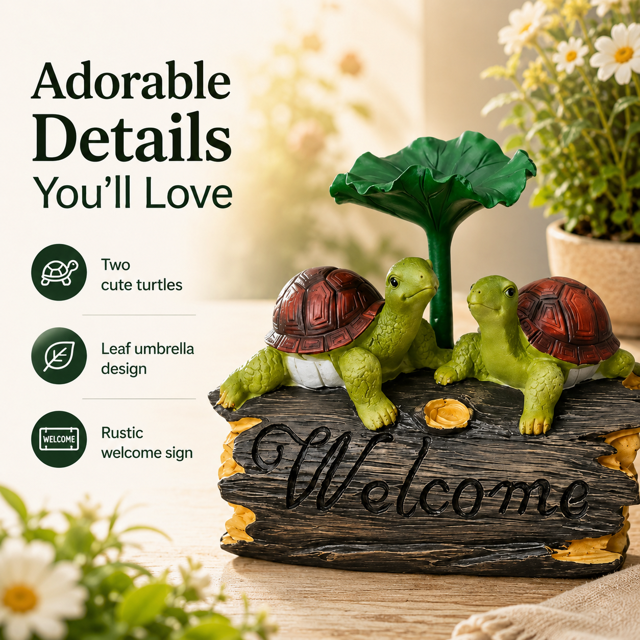 Turtle Welcome Garden Statue with Leaf Umbrella 🐢🌿