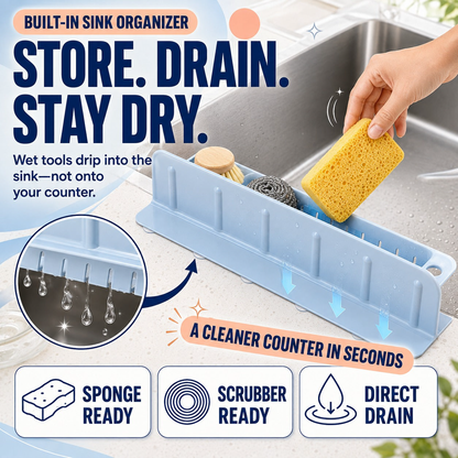 💦Foldable Kitchen Sink Splash Guard, ABS+TPE Water Splash Blocker with Suction Cups & Drainage Holes, Sponge Holder Design for Sink Edge🪣