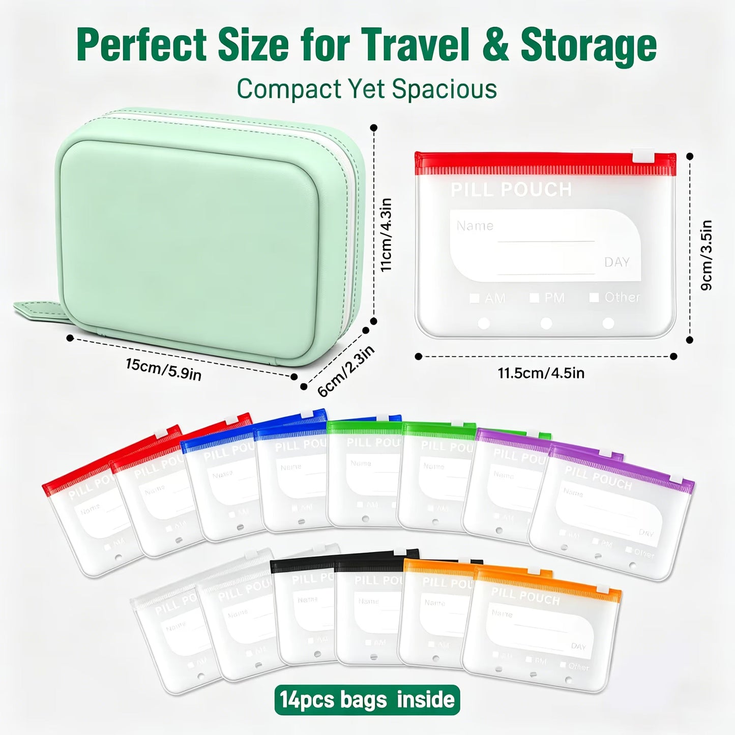 🔥Hot Sale 50% OFF🔥 💊A8 Waterproof 14-Pouch Weekly Pill Organizer, Color-Coded Travel Storage for Vitamins & Supplements