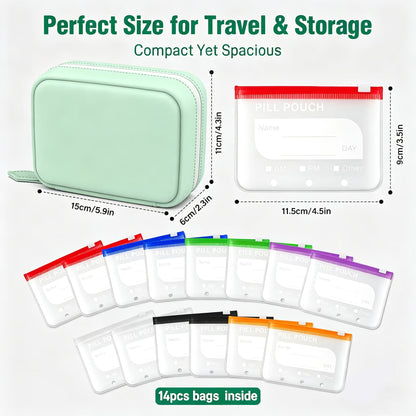 🔥Hot Sale 50% OFF🔥 💊A8 Waterproof 14-Pouch Weekly Pill Organizer, Color-Coded Travel Storage for Vitamins & Supplements