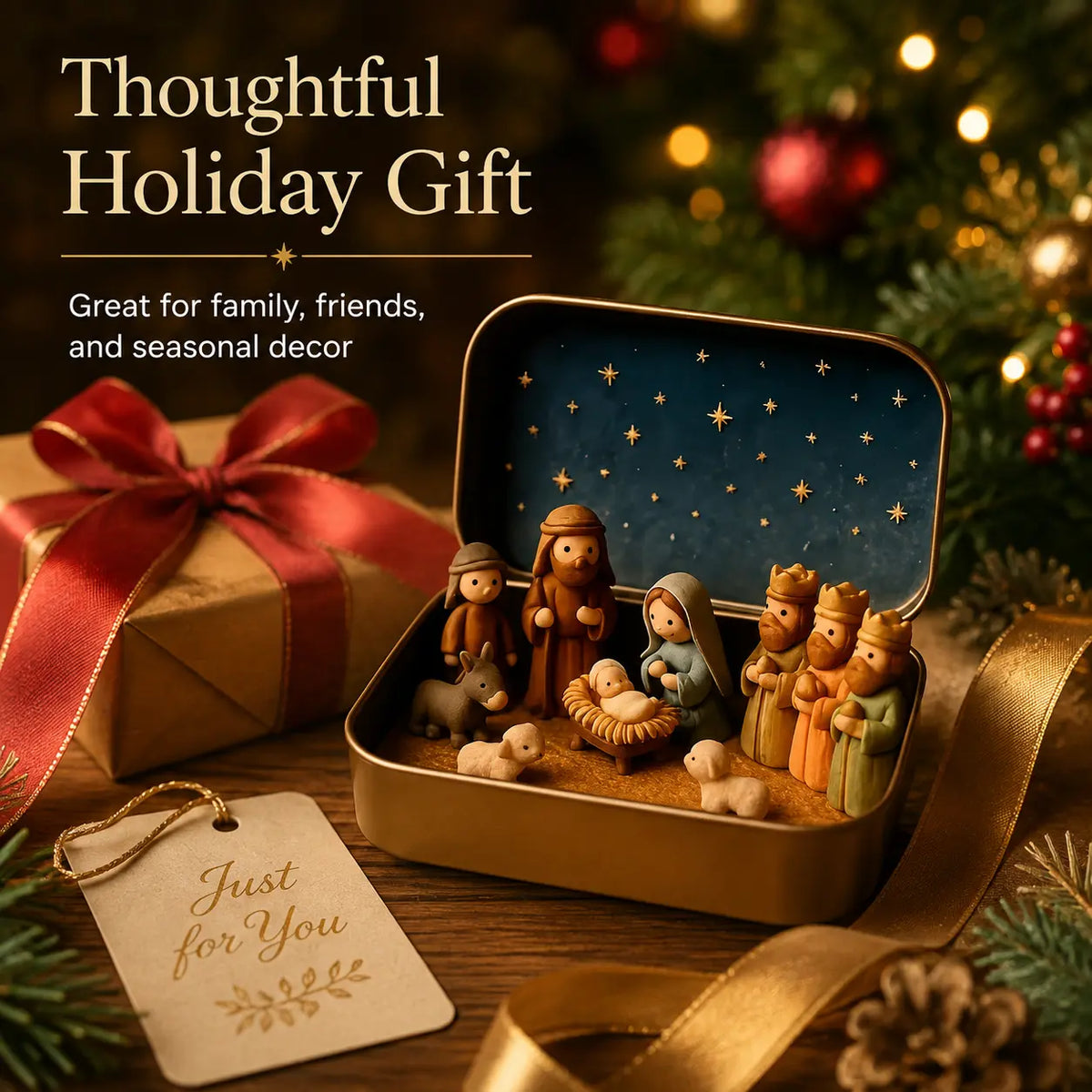 Pocket-Size Mini Nativity Scene with Storage Box