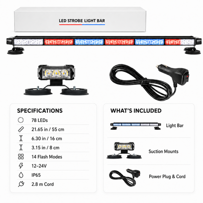 78-LED Multi-Color Vehicle Warning Light Bar| 21.65-Inch Four-Sided Flashing Safety Light with 14 Modes