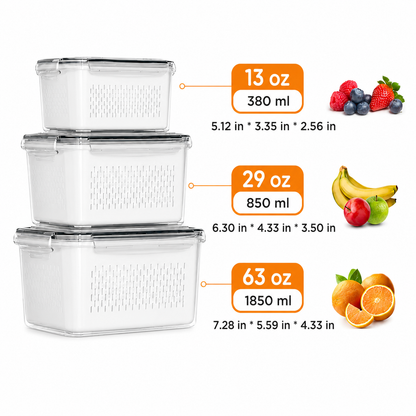 🔥LAST DAY 50% OFF🎁3/5 Pack Stackable Fridge Organizers with Removable Colander