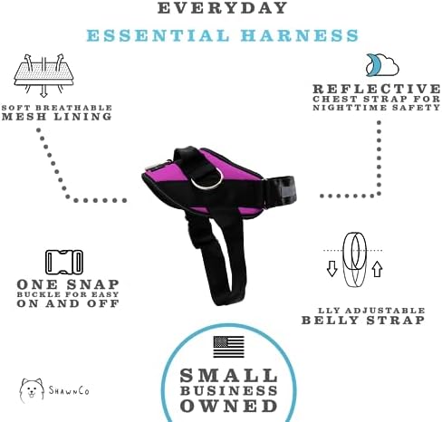 ShawnCo Essential Dog Harness, No-Pull Pet Vest with 3 Leash Clips, No Choke, Reflective, Adjustable and Padded, for Easy Walking and Training for Small, Medium and Large Dogs (Orchid, L)
