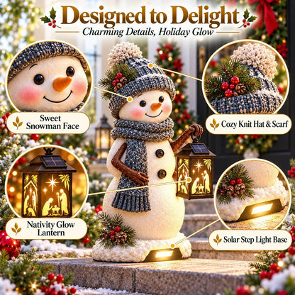 ⛄✨ Snowman Nativity Glow™ – Solar Christmas Step Light with Holy Family Projection 🎄✝️