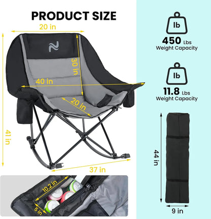Foldable Rocking Moon Camping Chair, Padded Portable Rocker with Cup Pockets