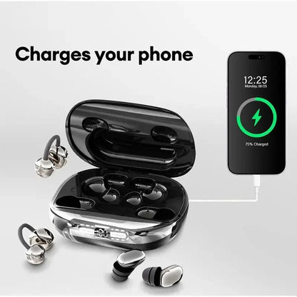 🎧 3-in-1 Wireless Earbuds with Power Bank Charging Case – Clip-On & Sleep Bluetooth Headphones with 4 Earbuds, Noise Cancellation, IPX5 Water Resistant for Sports & Sleep