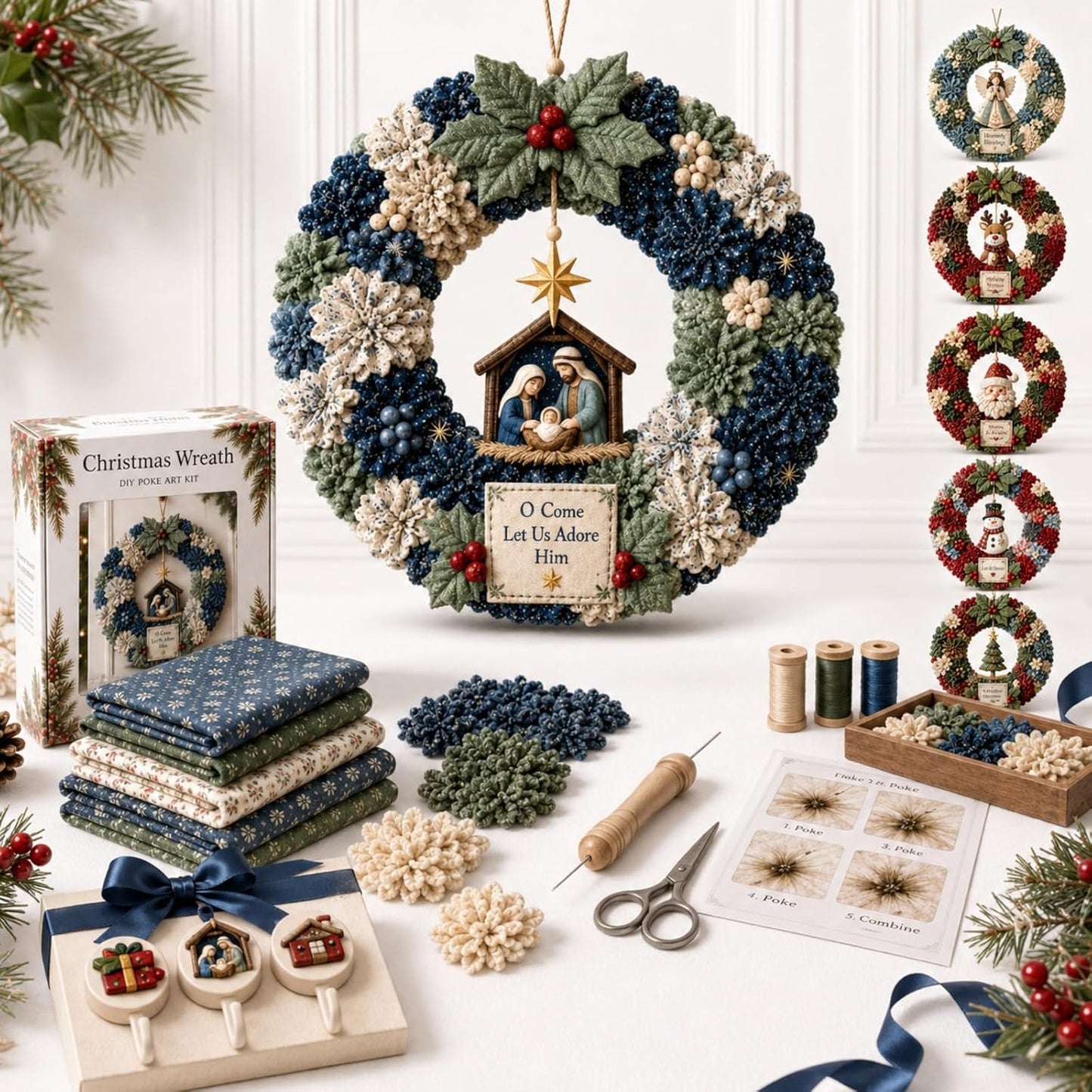 🔥Christmas Sale 49% OFF🎄3D Fabric Poke Wreath DIY Kit