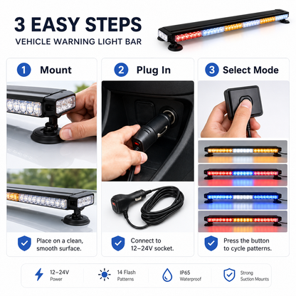 78-LED Multi-Color Vehicle Warning Light Bar| 21.65-Inch Four-Sided Flashing Safety Light with 14 Modes