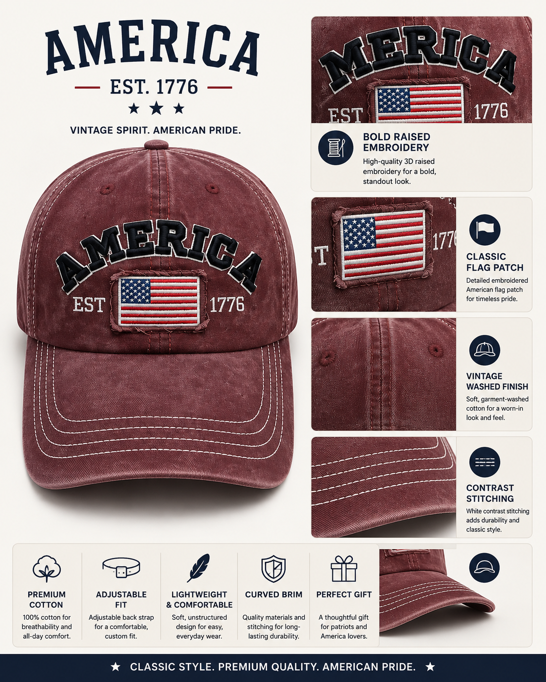 🔥Hot Sale 50% OFF🔥Vintage American-Style Commemorative Cap