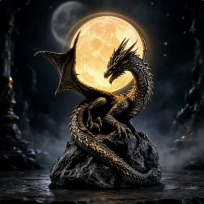 🐉 Gothic Dragon Moon Globe Statue Lamp
