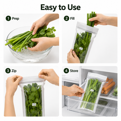 🥬 50/100PCS Reusable Fresh-Keeping Produce Bags, Double-Zip Seal Freshness Bags for Kitchen