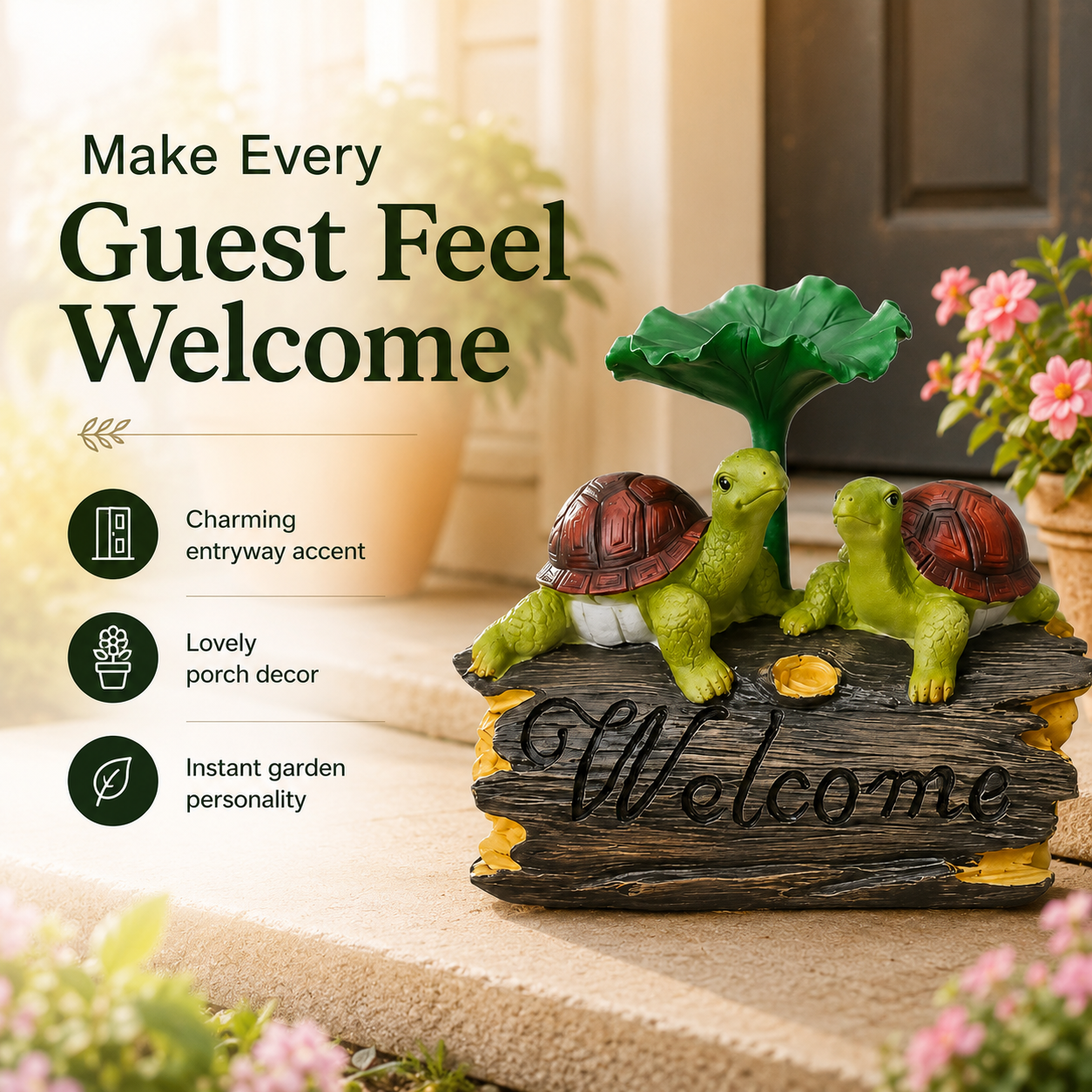 Turtle Welcome Garden Statue with Leaf Umbrella 🐢🌿