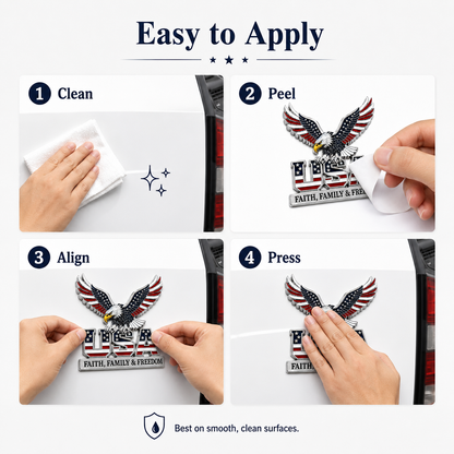 🔥Hot Sale 43% OFF 🎁3D Patriotic Eagle USA Car Emblem || Faith, Family & Freedom Metal Badge