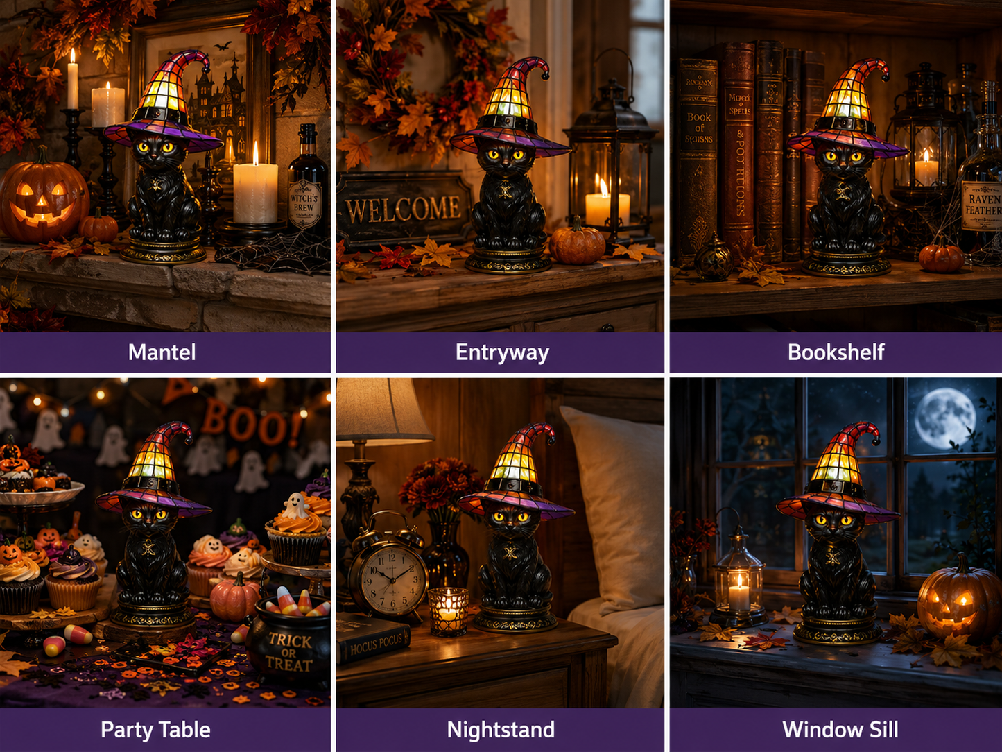🔥Hot Sale 50% OFF 🎁🐈 Halloween Black Cat Witch Hat Night Light