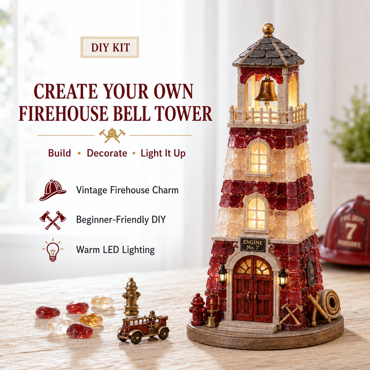 ⏳ Last Day 42% OFF – 🚒 Beginner-Friendly Vintage Firehouse Mosaic Light DIY Kit Collection | Complete Kit with Mosaic Pieces, LED Lights & Step-by-Step Guide Included 💕