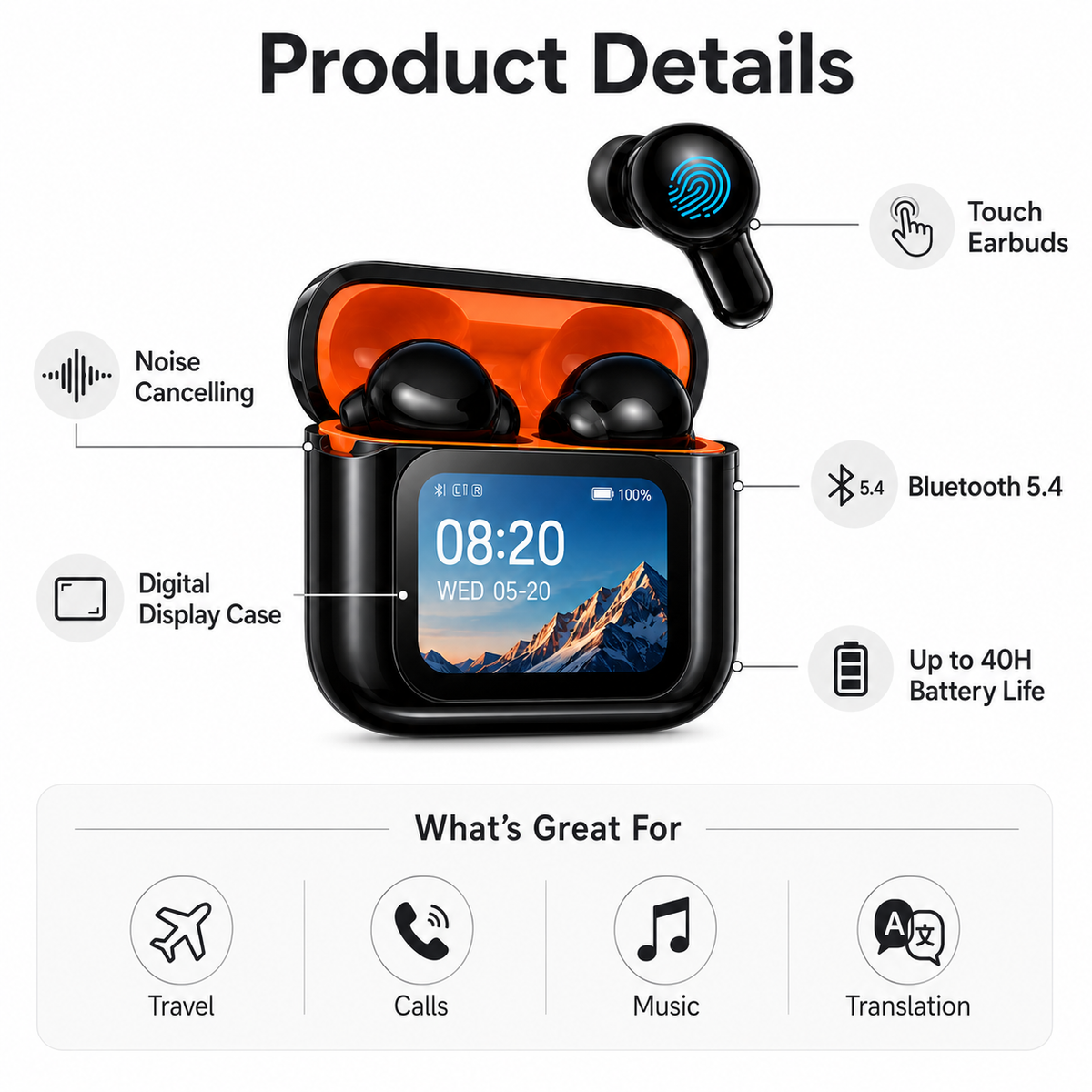 2026 New Bluetooth Wireless Noise-Canceling Translation Earbuds