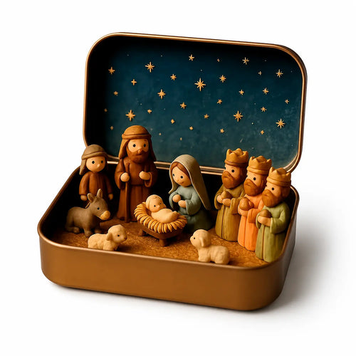 Pocket-Size Mini Nativity Scene with Storage Box