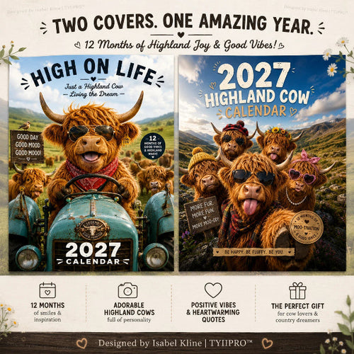 2027 Funny Highland Cow Wall Calendar A4 Hanging Calendar