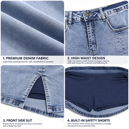 Anti-Exposure Denim Mini Skirt with Built-In Safety Shorts